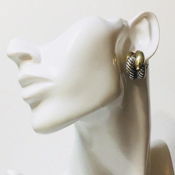 David Yurman Sterling 14k Sculpted Cable Earrings - Picture 2 of 8